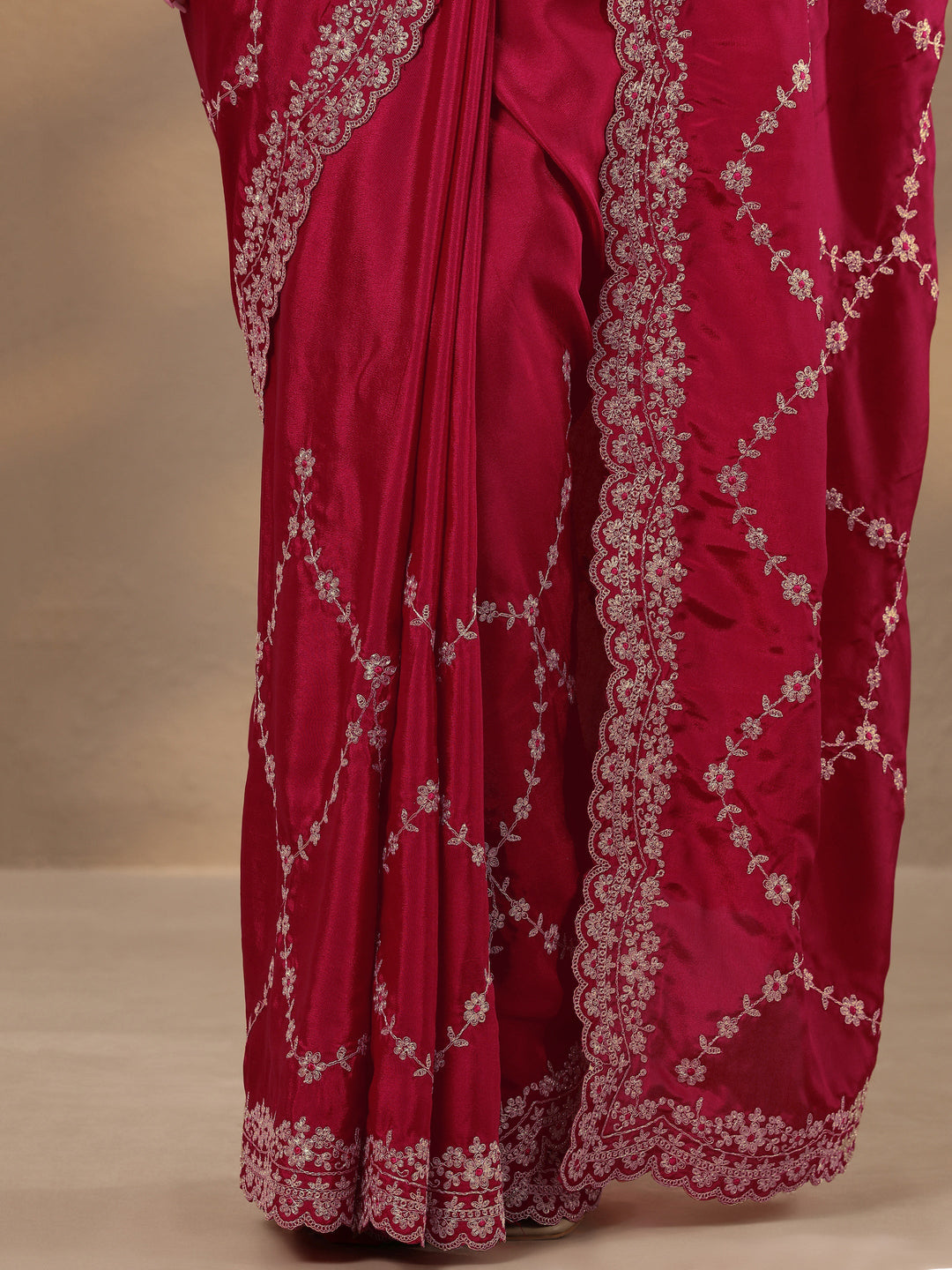  Rust Embroidered Silk Blend Saree With Unstitched Blouse Piece 