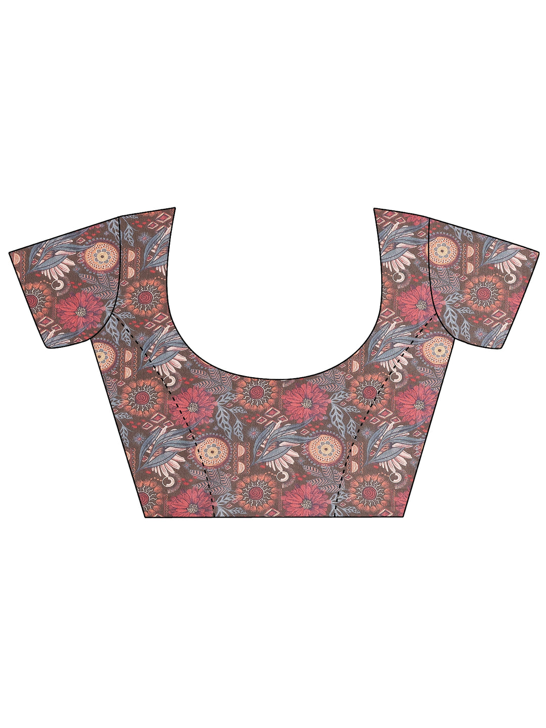  Peach Printed Silk Blend Saree With Unstitched Blouse Piece 