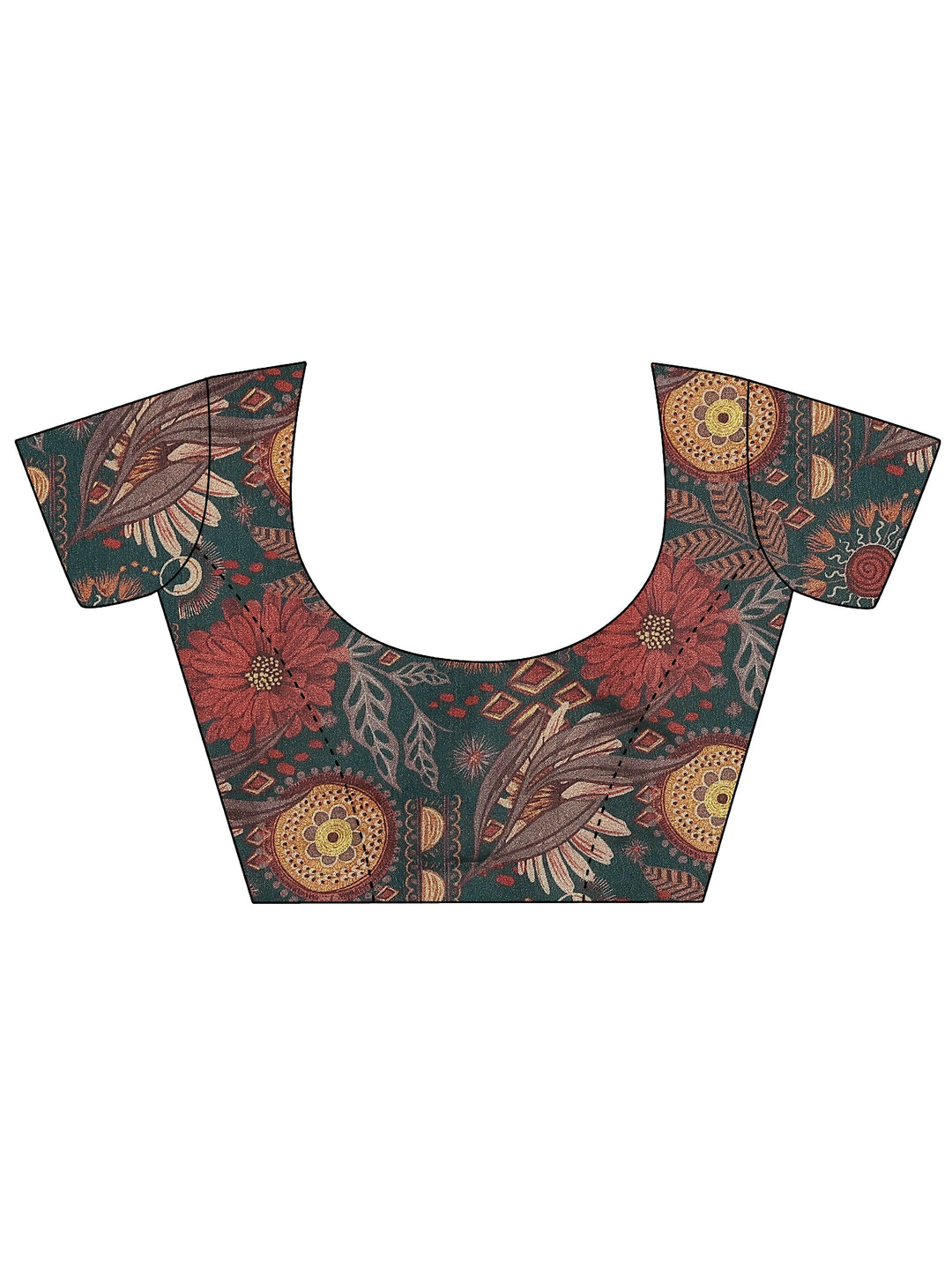  Blue Printed Silk Blend Saree With Unstitched Blouse Piece 