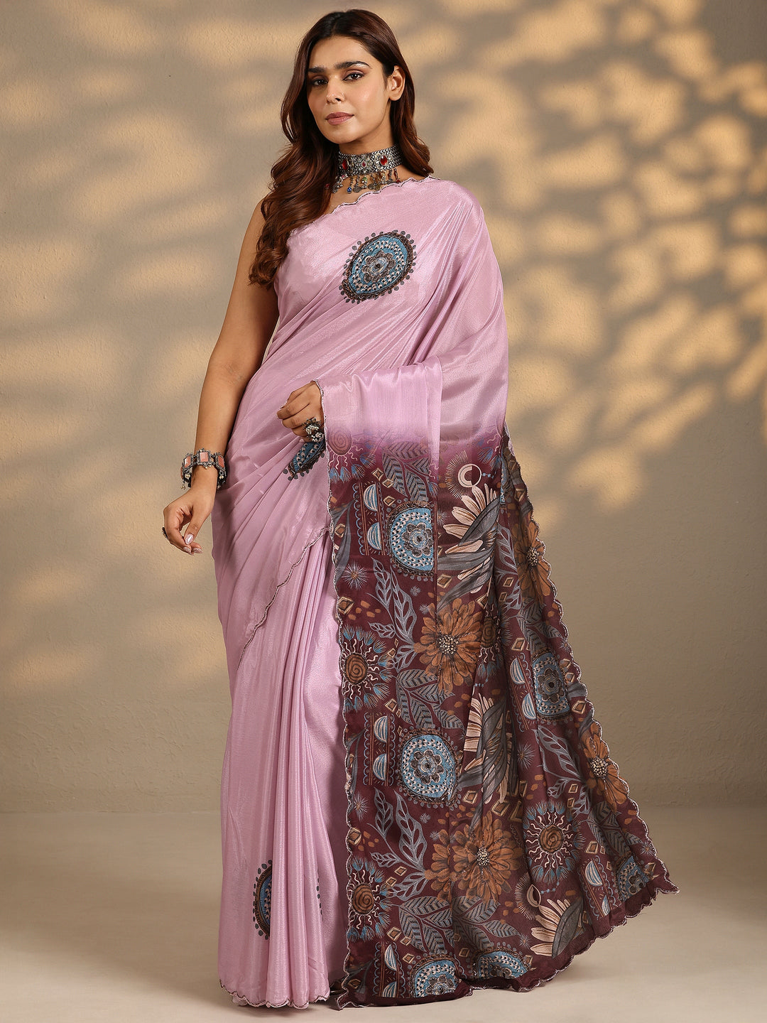  Pink Printed Silk Blend Saree With Unstitched Blouse Piece 