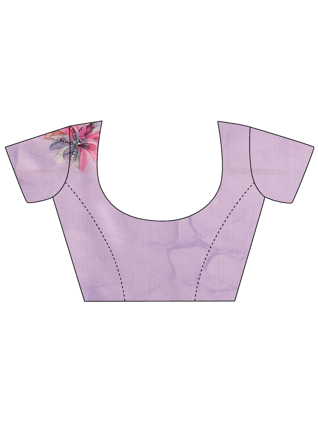  Lavender Printed Silk Blend Saree With Unstitched Blouse Piece 