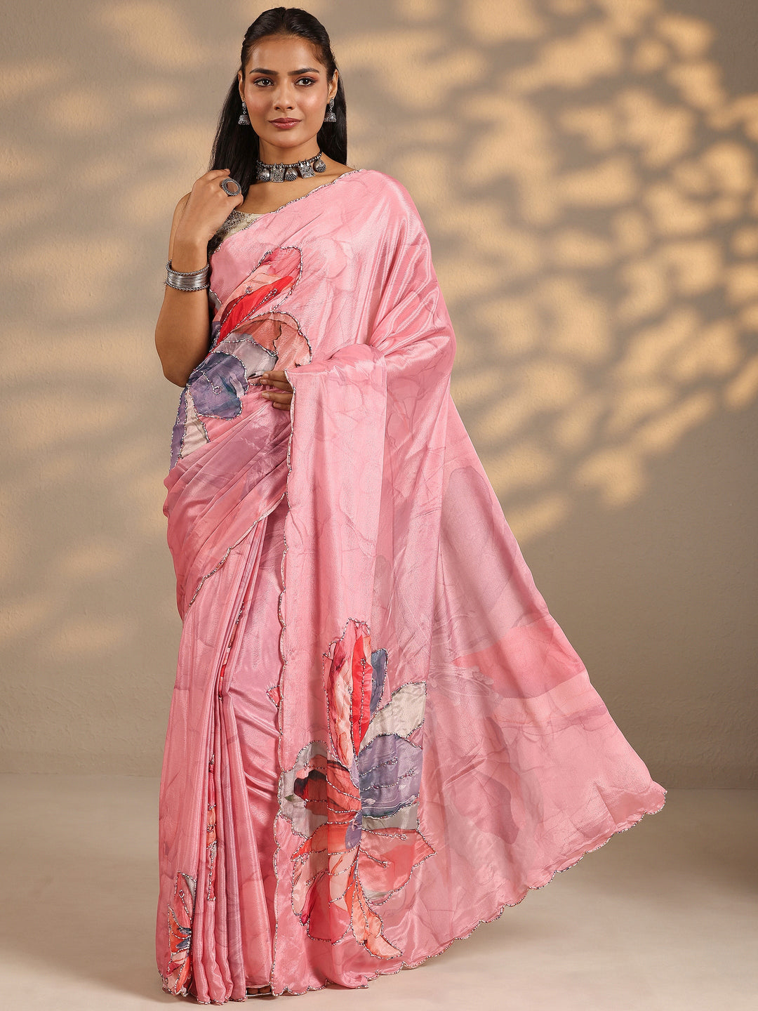  Peach Printed Silk Blend Saree With Unstitched Blouse Piece 