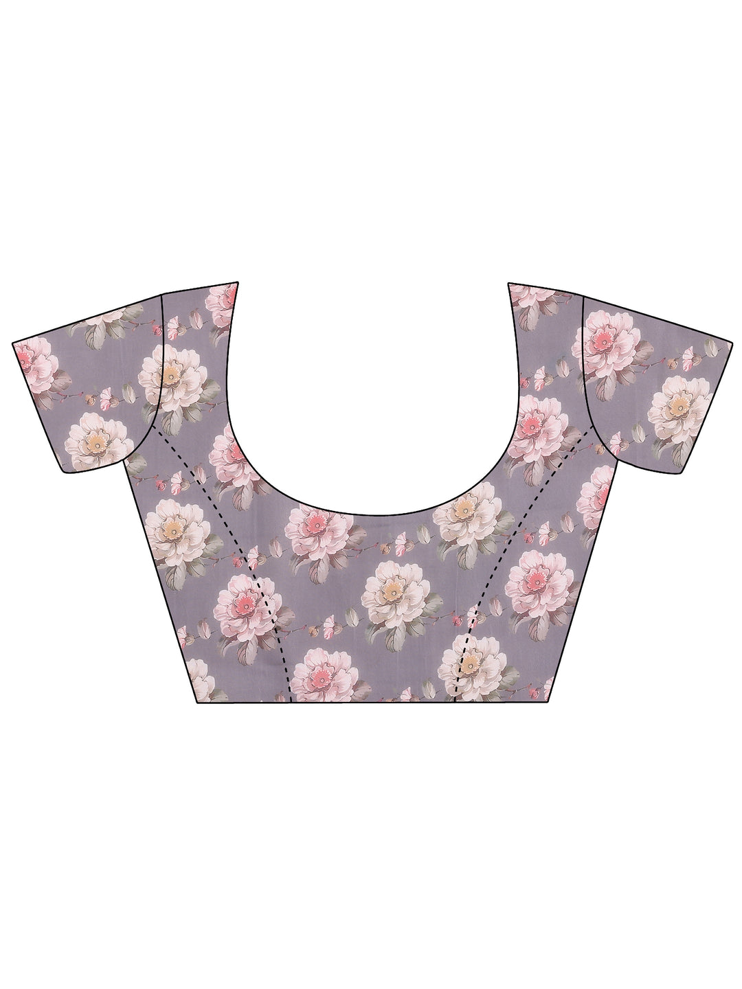  Grey Printed Silk Blend Saree With Unstitched Blouse Piece 