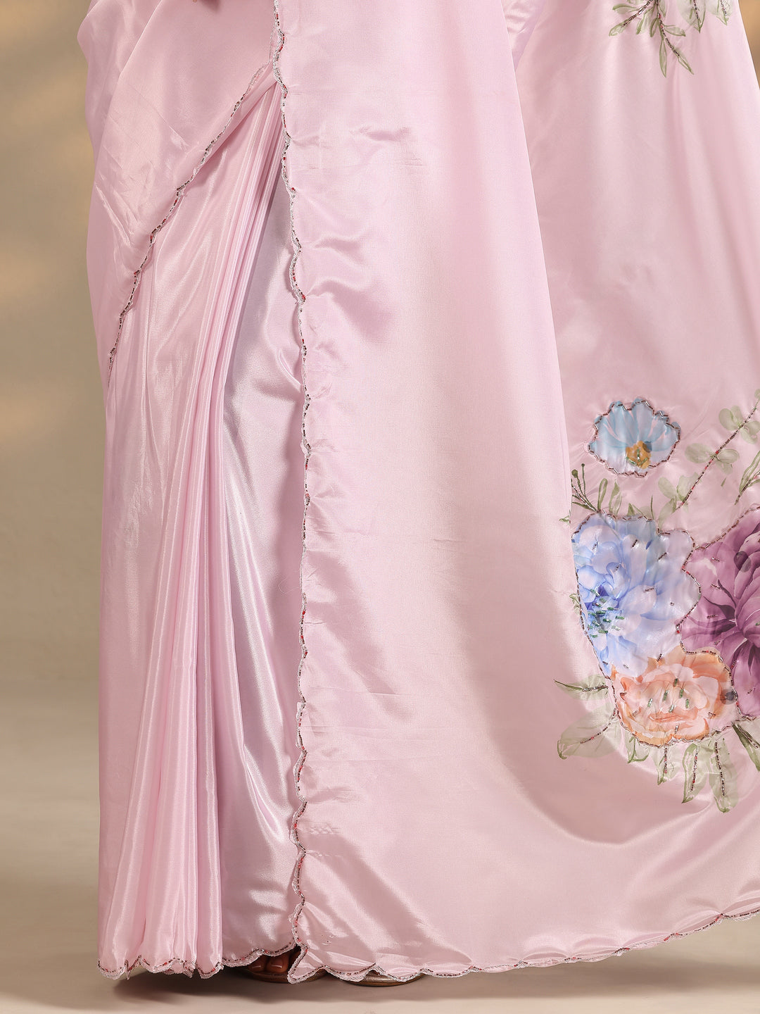  Pink Printed Silk Blend Saree With Unstitched Blouse Piece 