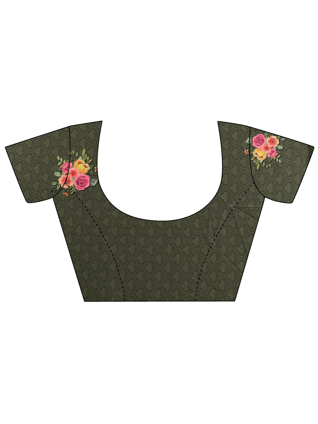  Grey Printed Silk Blend Saree With Unstitched Blouse Piece 