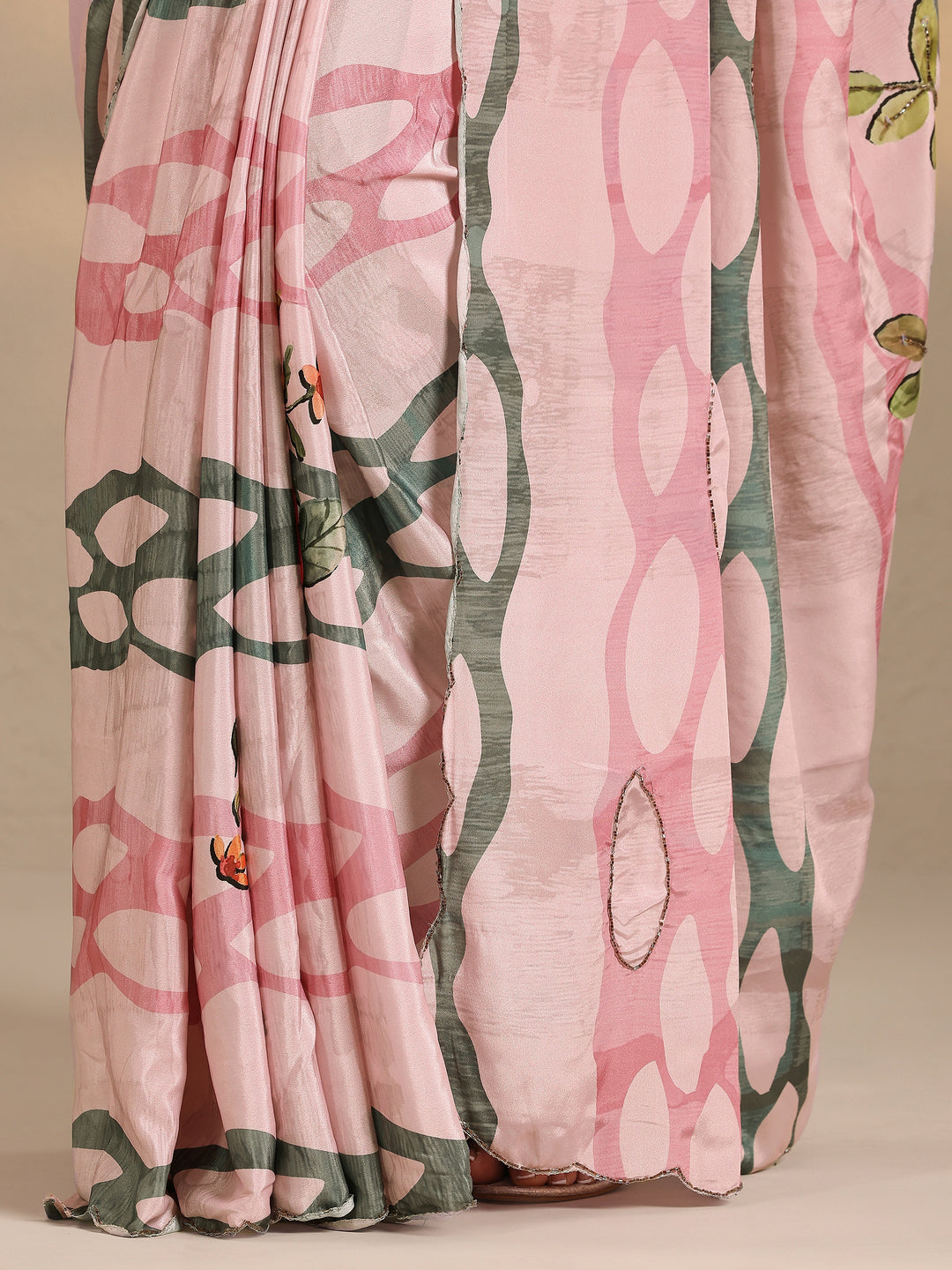  Peach Printed Silk Blend Saree With Unstitched Blouse Piece 