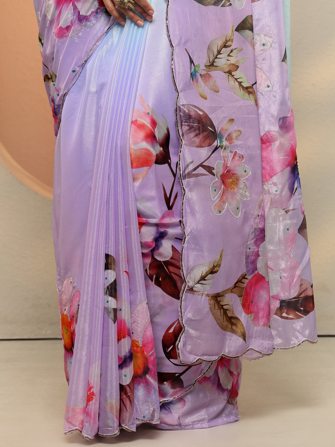  Blue Printed Silk Blend Saree With Unstitched Blouse Piece 