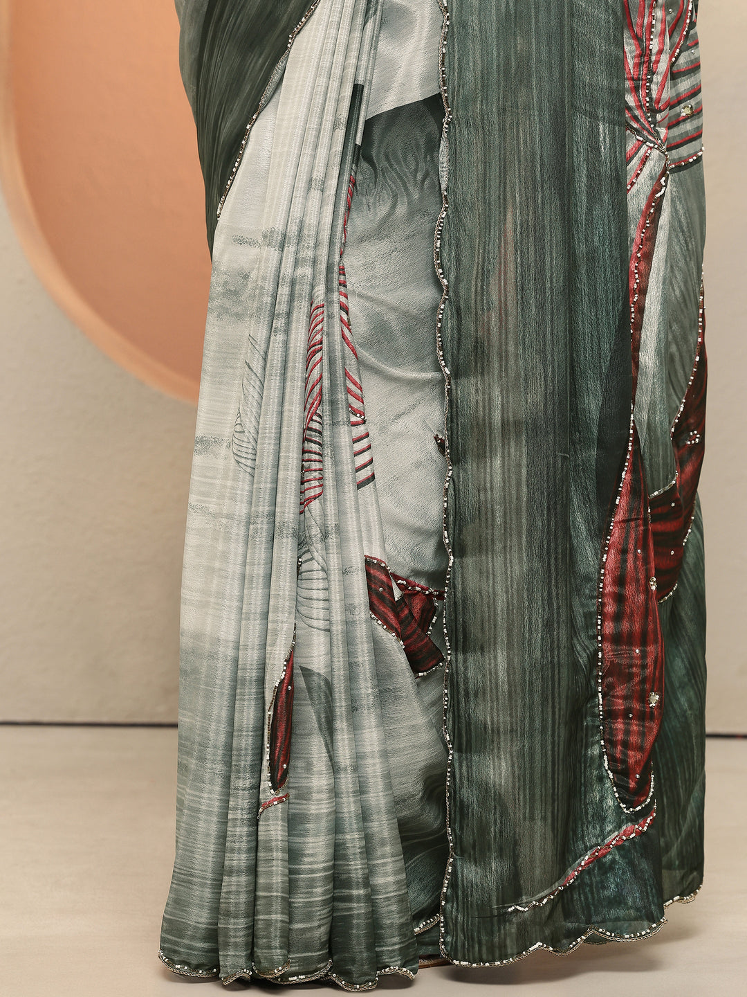  Green Printed Silk Blend Sarees With Unstitched Blouse Piece 