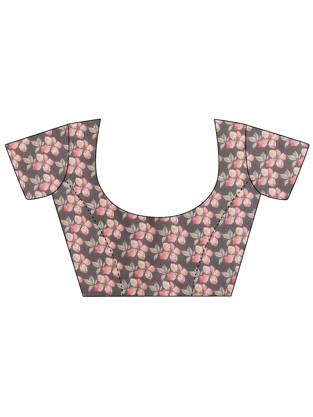  Grey Printed Silk Blend Saree With Unstitched Blouse Piece 