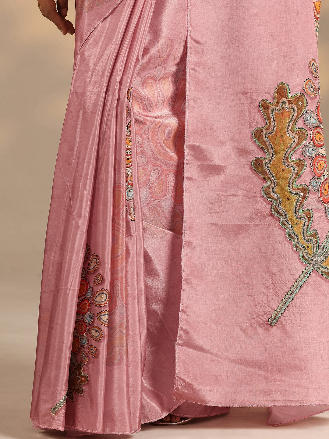  Peach Printed Silk Blend Saree With Unstitched Blouse Piece 