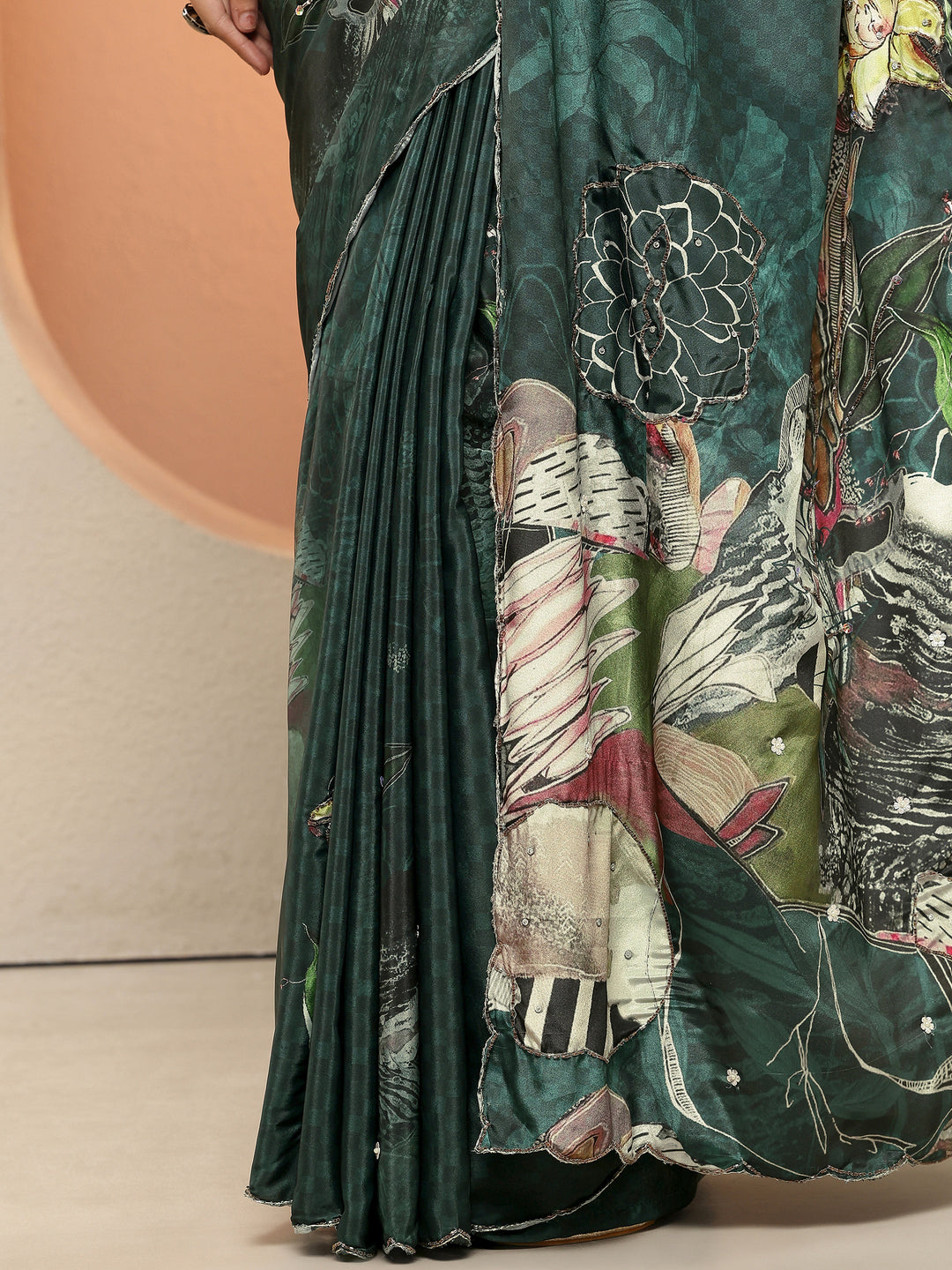  Teal Printed Silk Blend Sarees With Unstitched Blouse Piece 