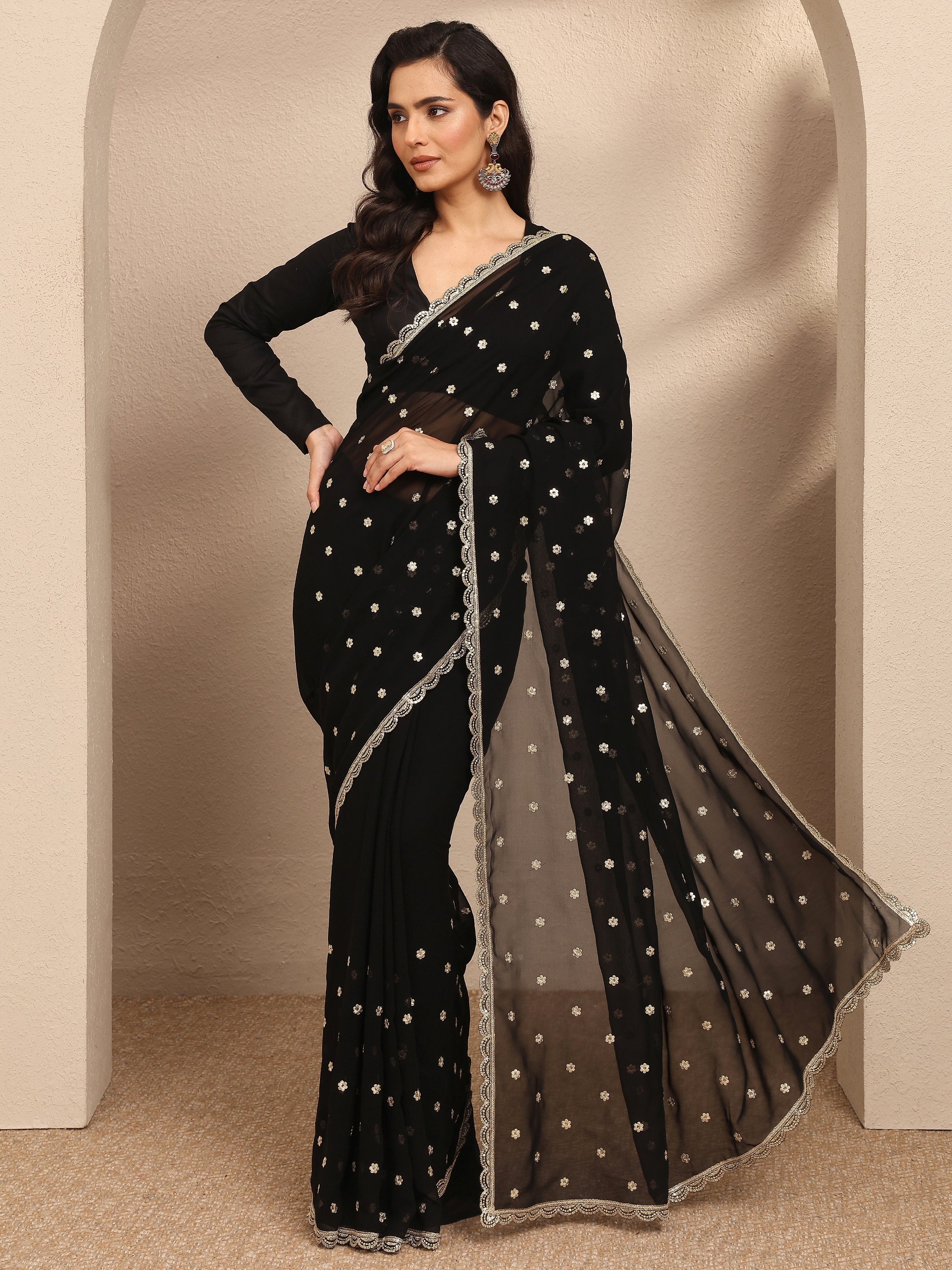 libas Black Embroidered Georgette Saree With Unstitched Blouse Piece-picture-48