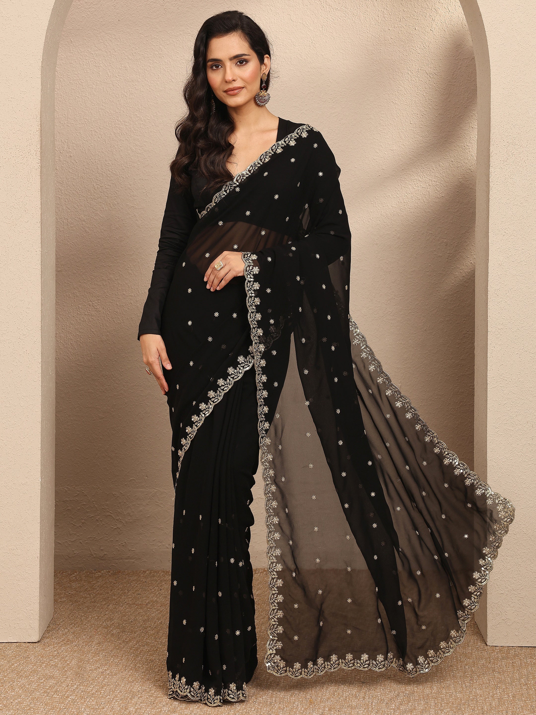 libas Black Embroidered Georgette Saree With Unstitched Blouse Piece-picture-63