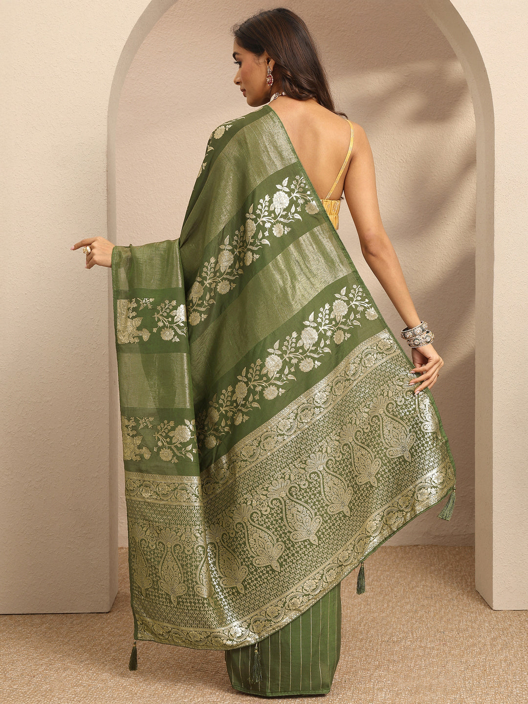 Green Woven Design Banarsi Silk Blend Saree With Unstitched Blouse Piece 