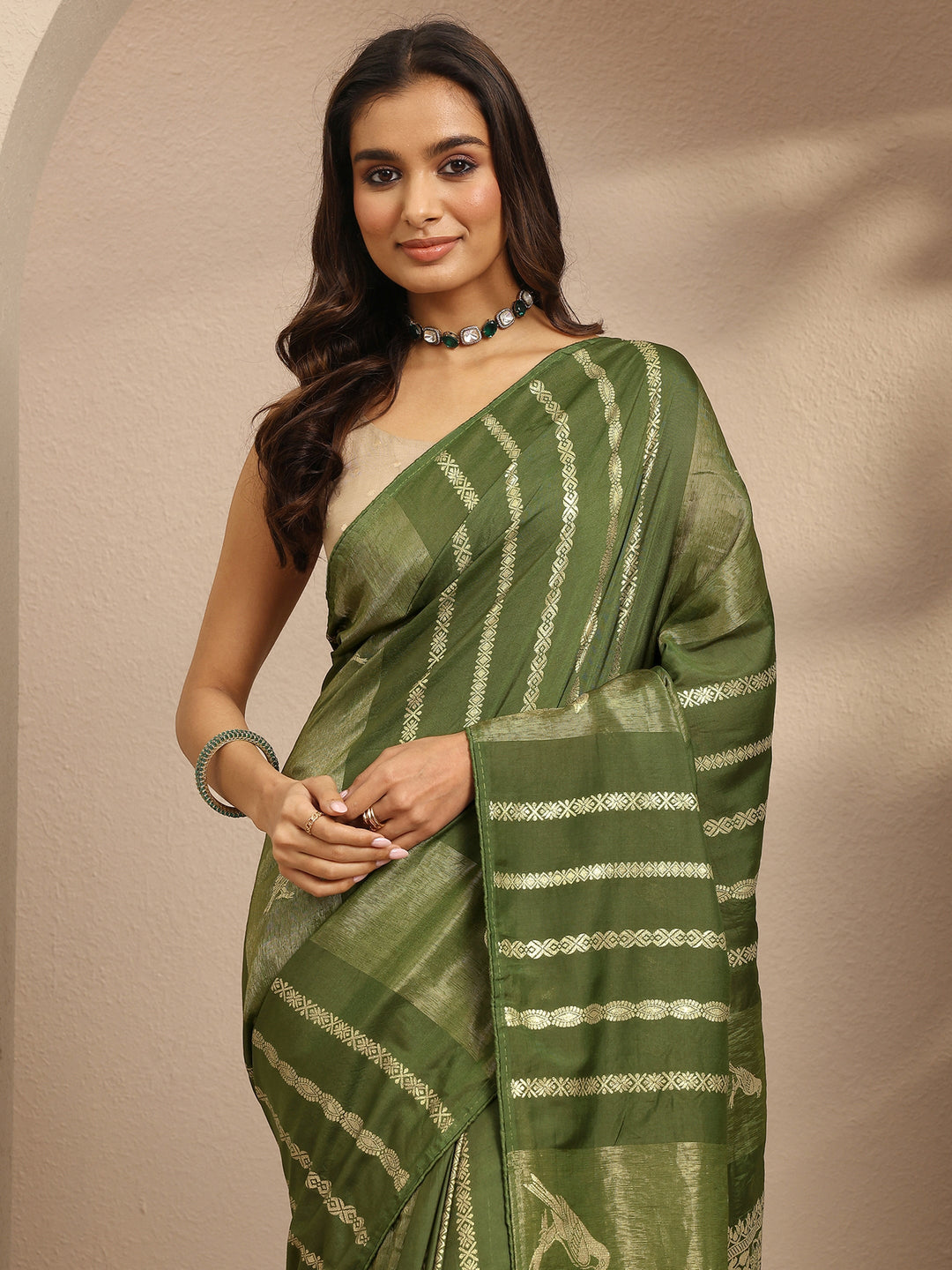  Green Woven Design Banarsi Silk Blend Saree With Unstitched Blouse Piece 