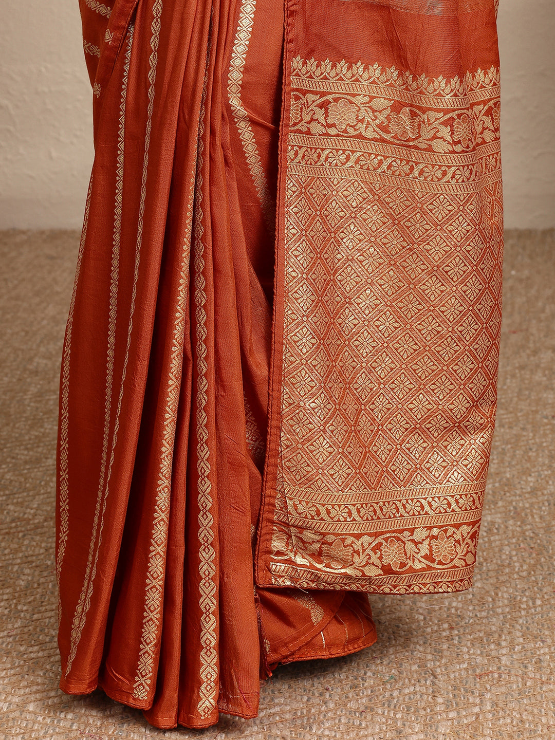  Orange Woven Design Banarsi Silk Blend Saree With Unstitched Blouse Piece 