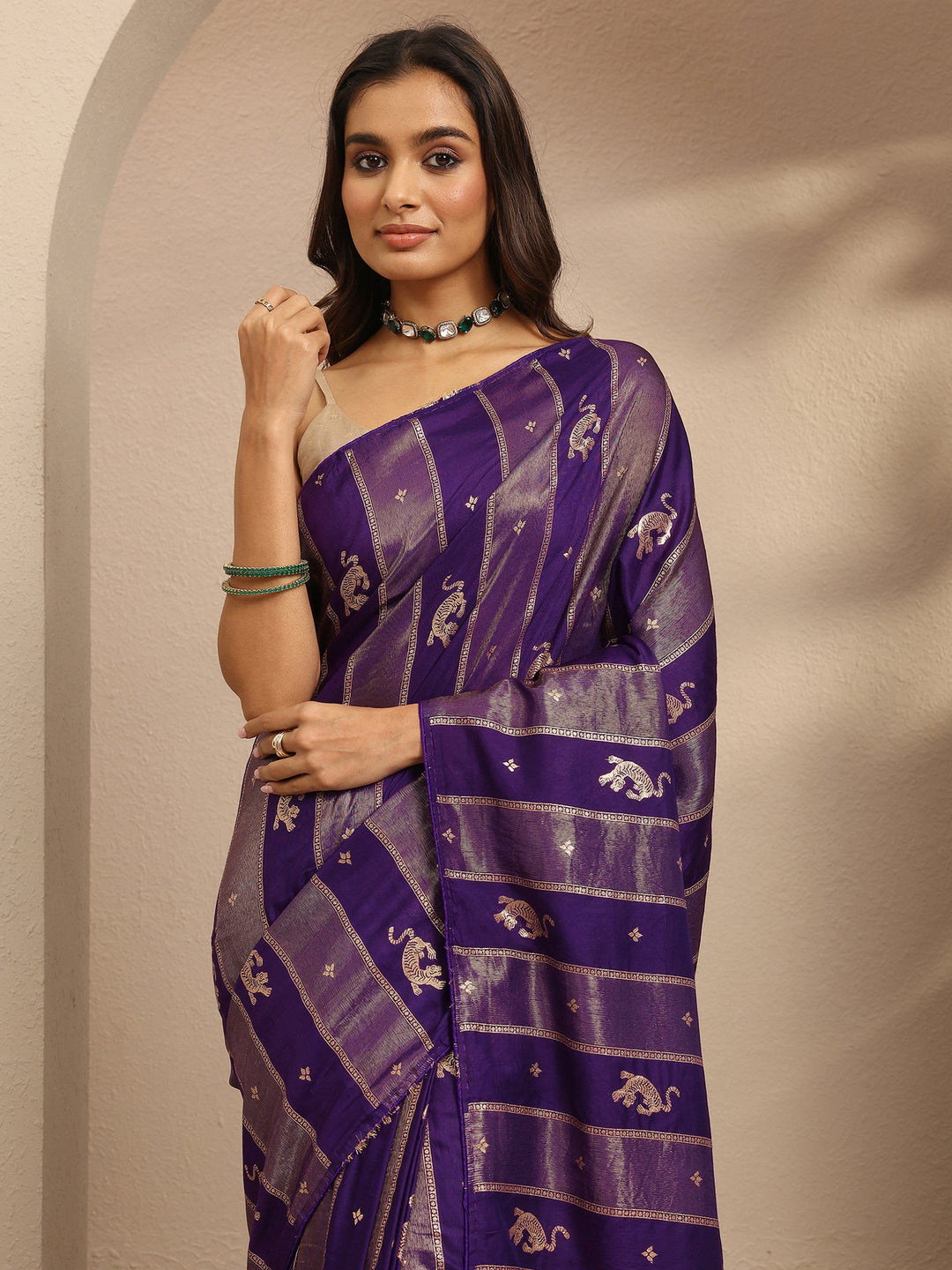  Purple Woven Design Banarsi Silk Blend Saree With Unstitched Blouse Piece 