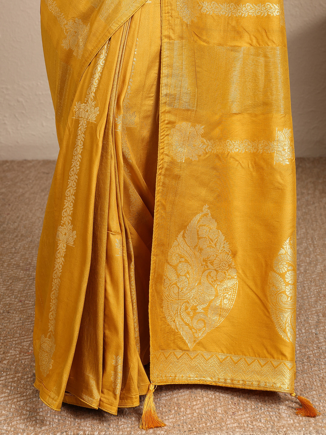  Mustard Woven Design Banarsi Silk Blend Saree With Unstitched Blouse Piece 