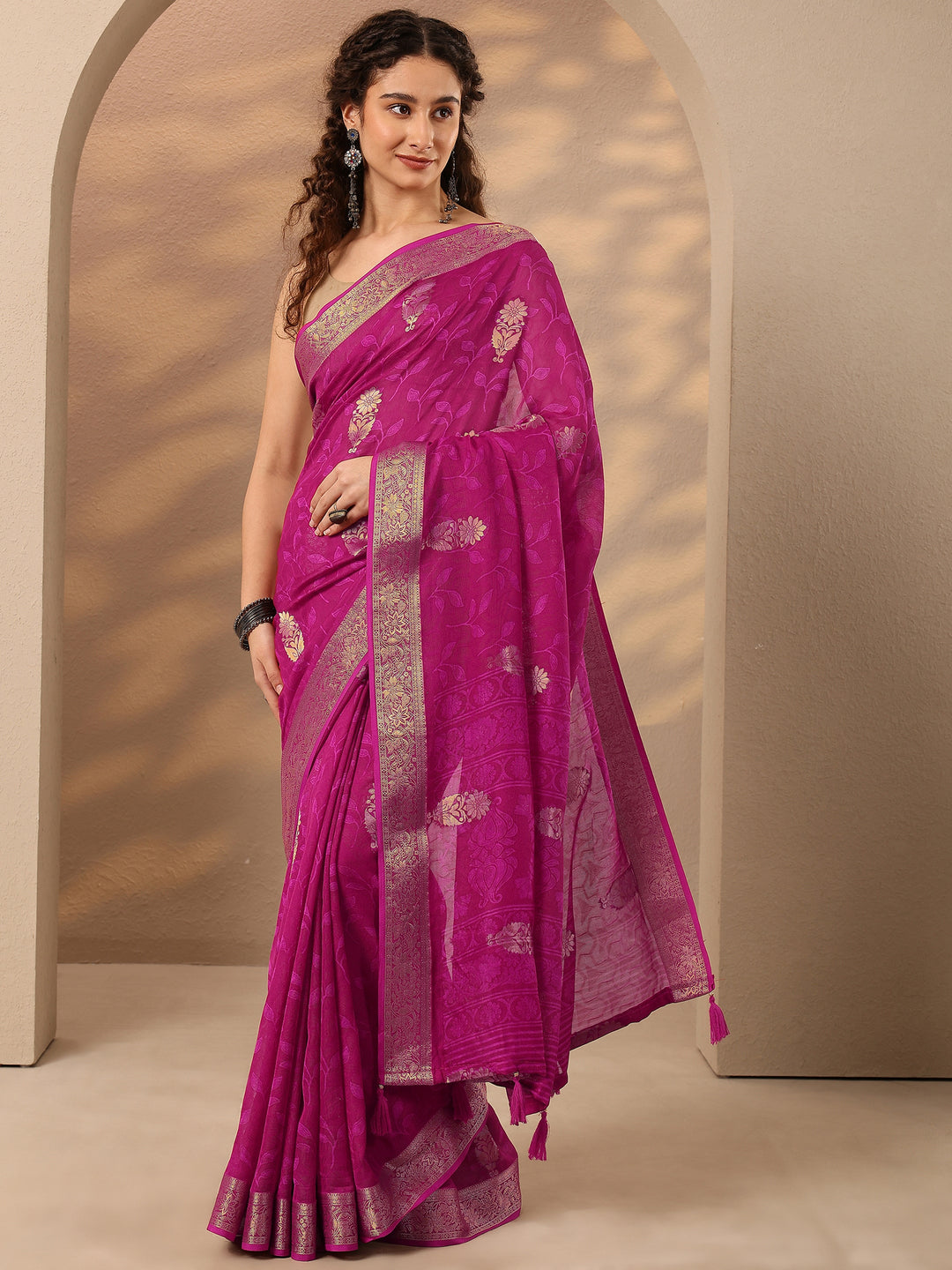  Pink Woven Design Silk Blend Saree With Unstitched Blouse Piece 