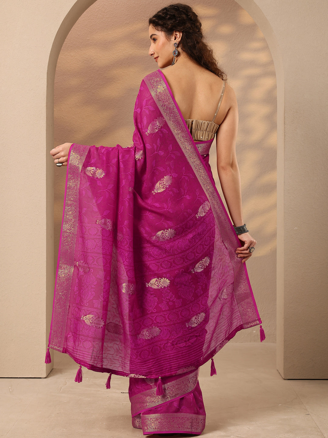  Pink Woven Design Silk Blend Saree With Unstitched Blouse Piece 