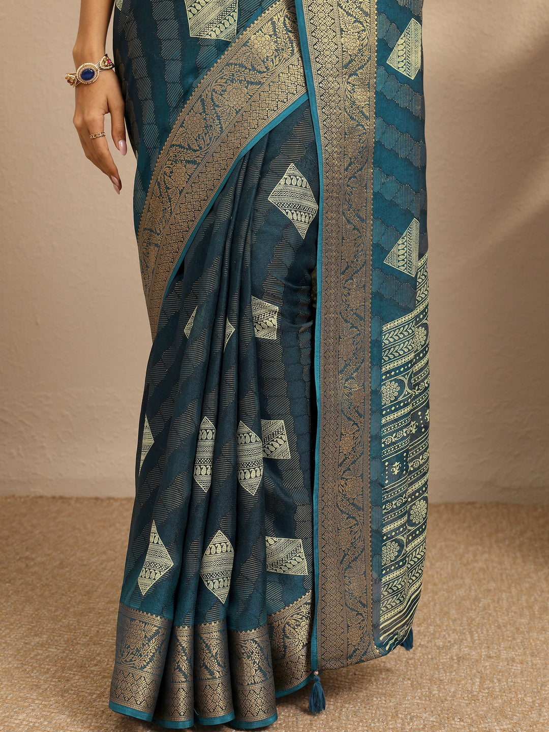 Blue Paisley Woven Design Georgette Saree With Unstitched Blouse Piece 