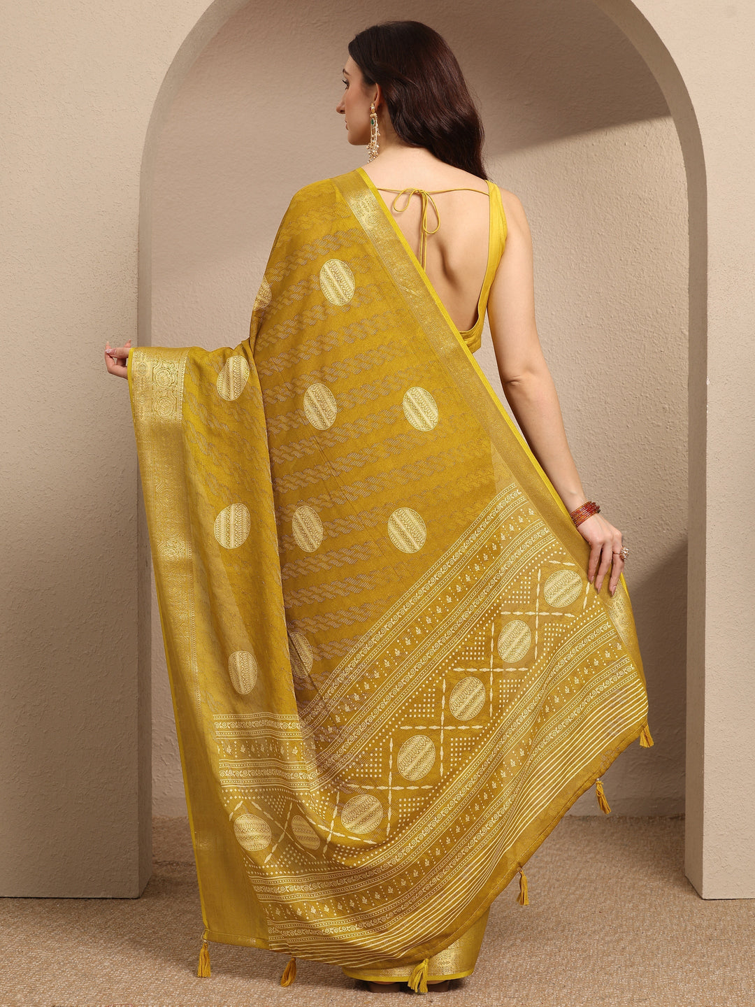  Libas Mustard Printed Georgette Saree With Unstitched Blouse Piece 