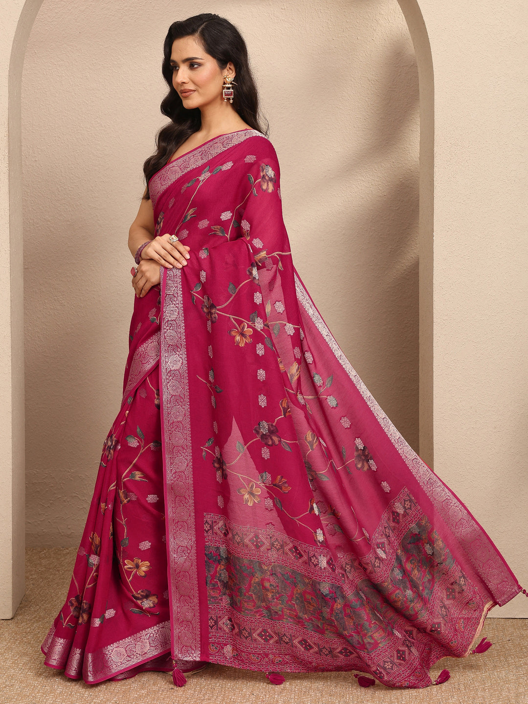  Pink Printed Georgette Saree With Unstitched Blouse Piece 