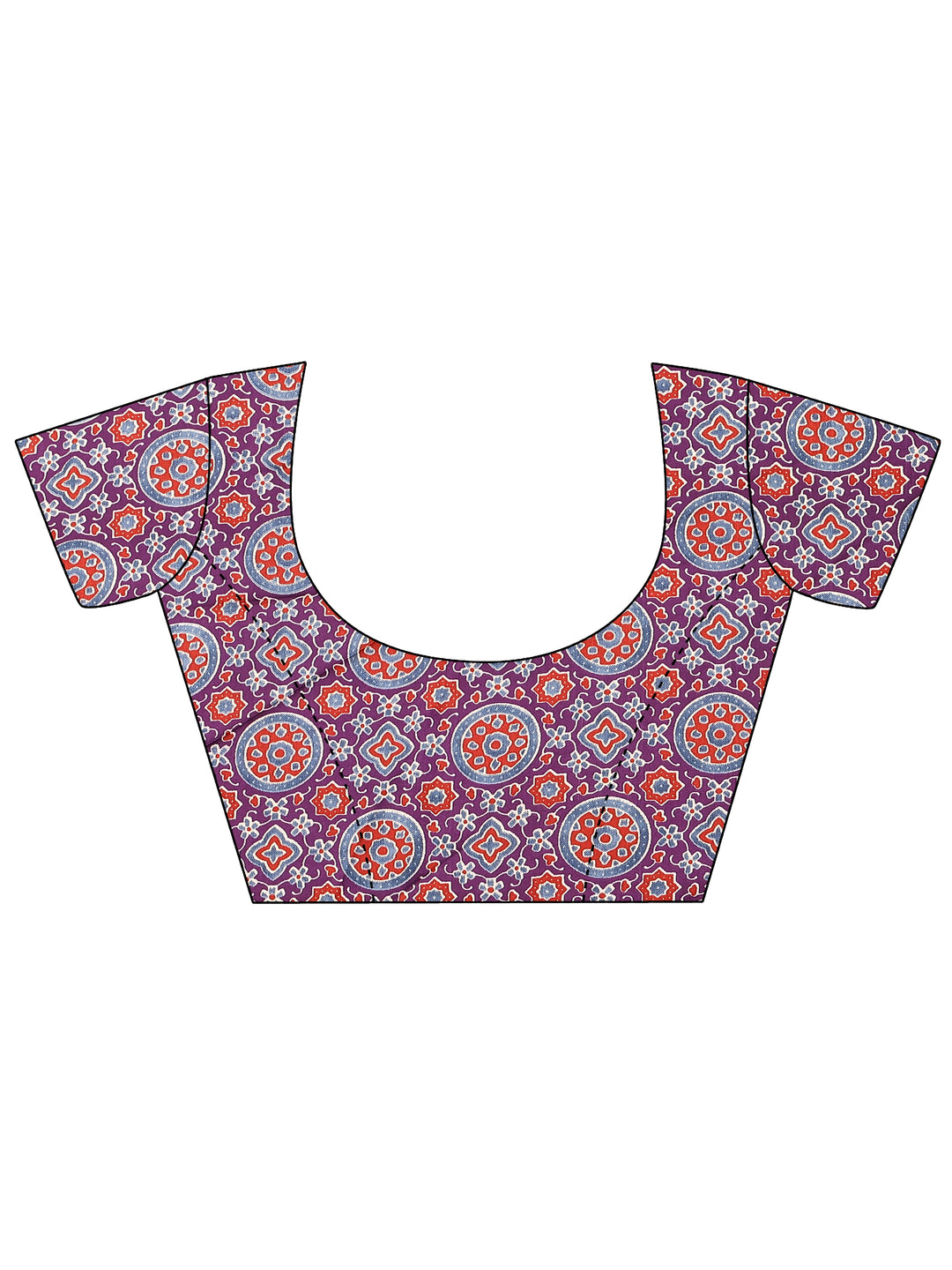  Purple Printed Satin Saree With Unstitched Blouse Piece 