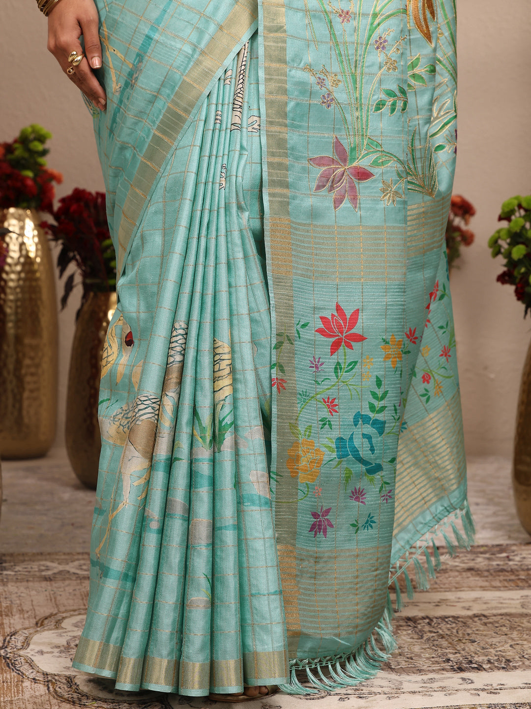 Blue Embroidered Silk Blend Saree With Unstitched Blouse Piece 