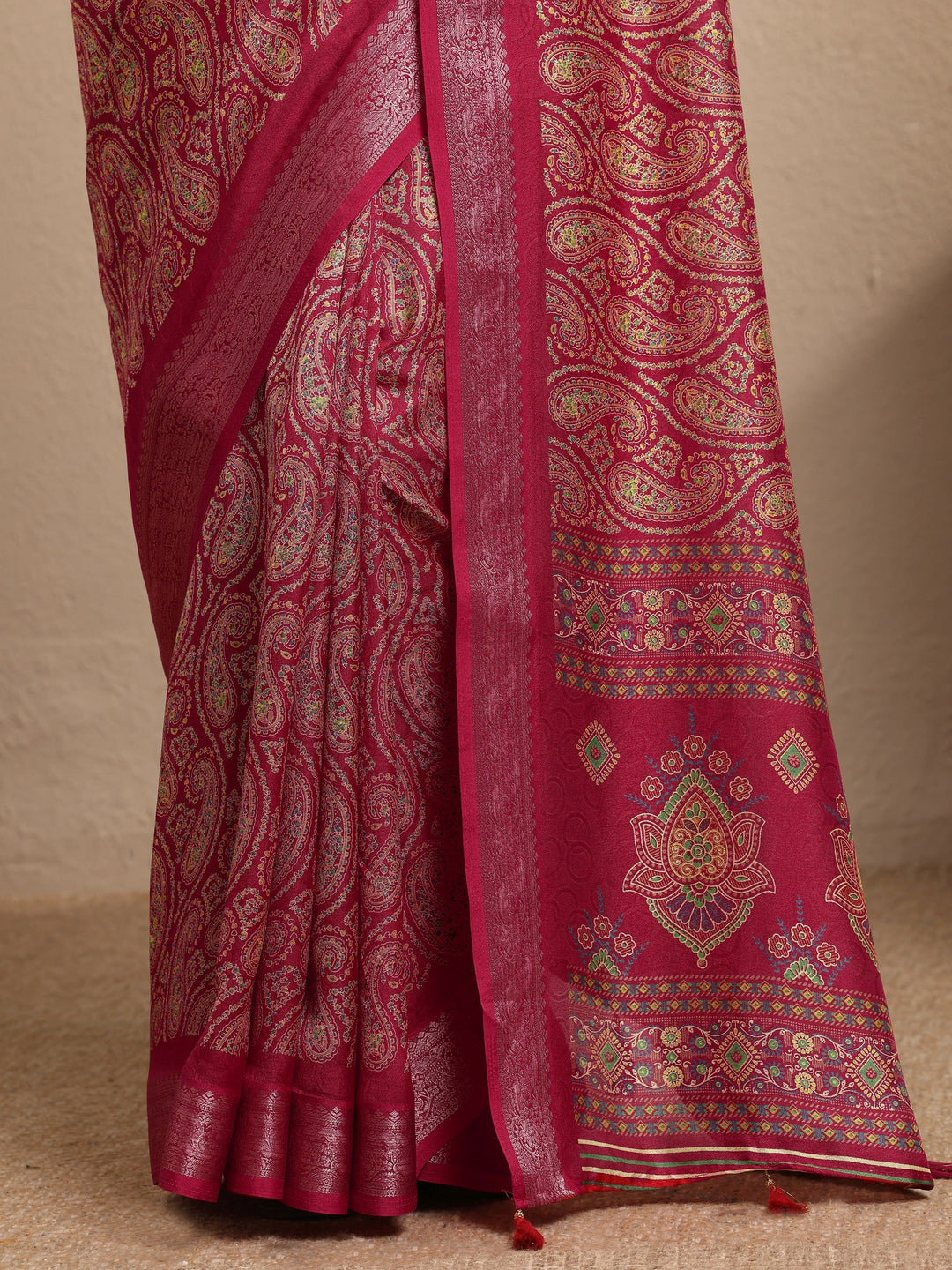  Pink Paisley Printed Silk Blend Saree With Unstitched Blouse Piece 