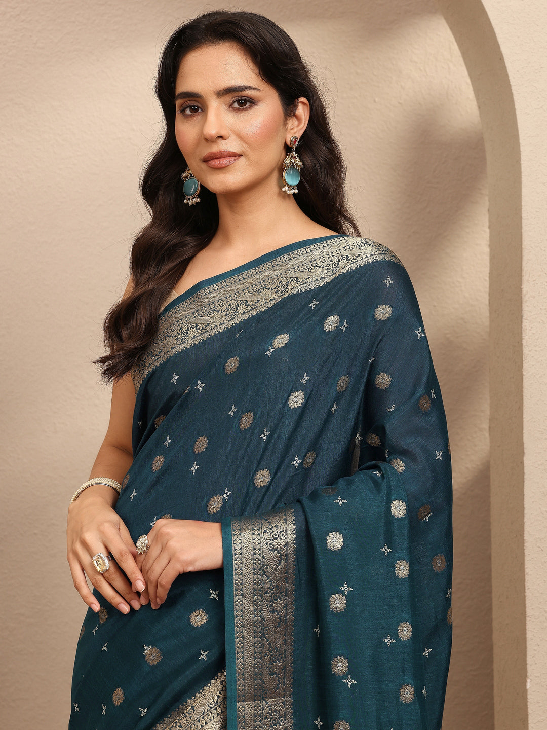  Navy Blue Woven Design Silk Blend Saree With Unstitched Blouse Piece 