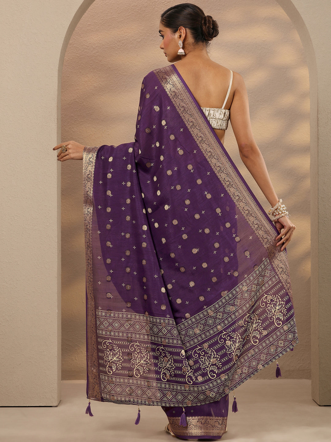  Purple Woven Design Silk Blend Saree With Unstitched Blouse Piece 