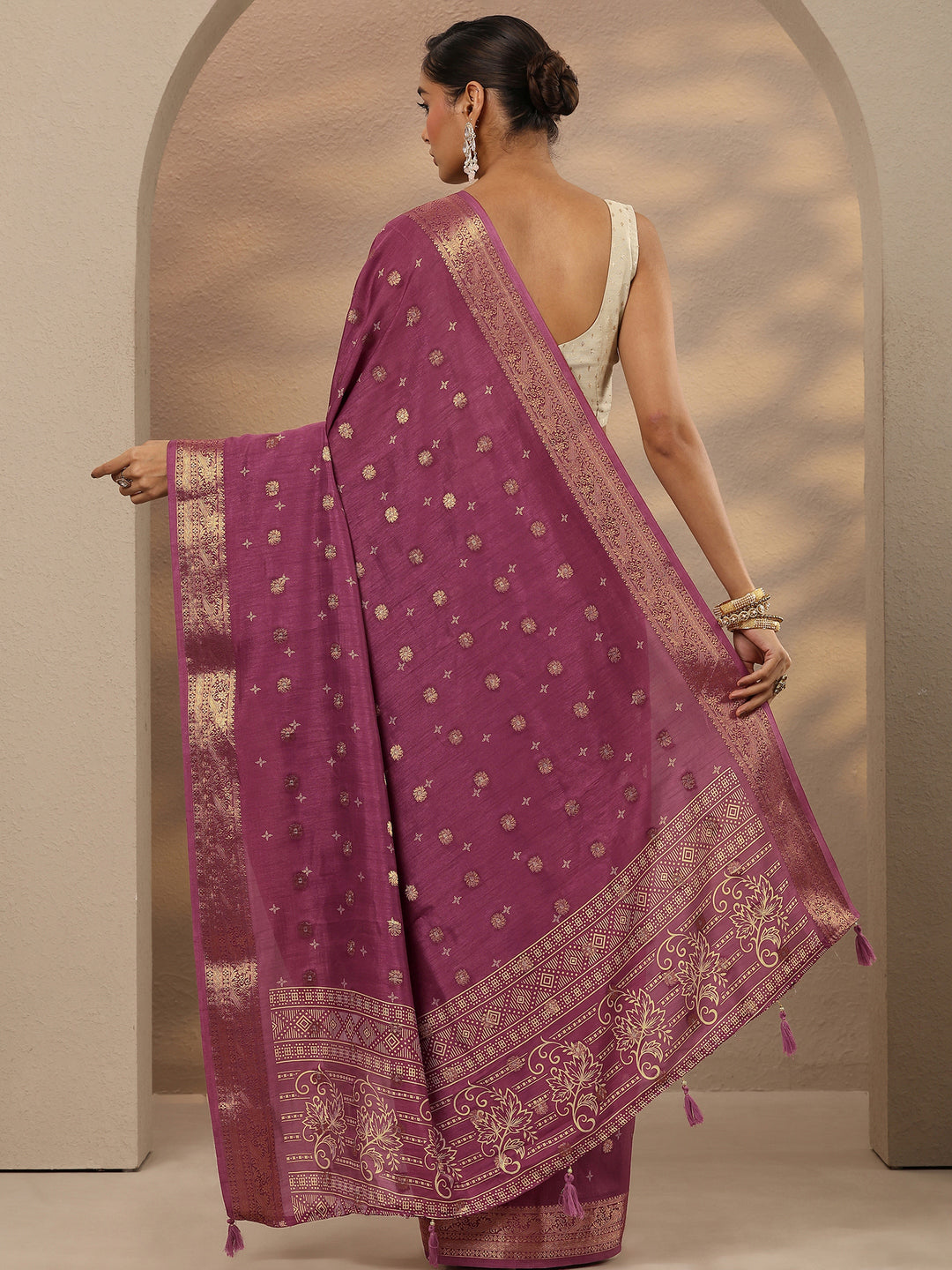  Mauve Woven Design Silk Blend Saree With Unstitched Blouse Piece 