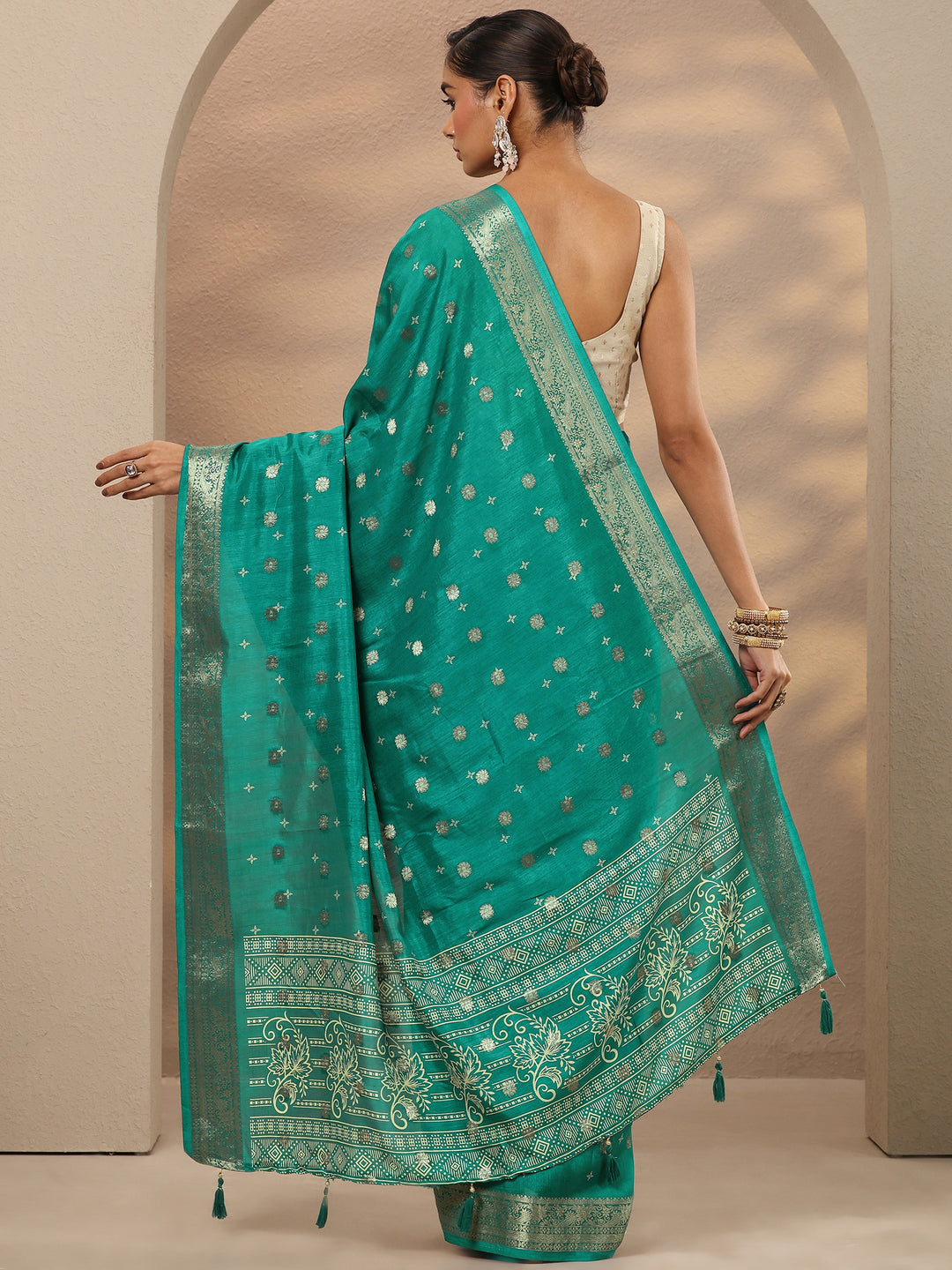  Green Woven Design Silk Blend Saree With Unstitched Blouse Piece 