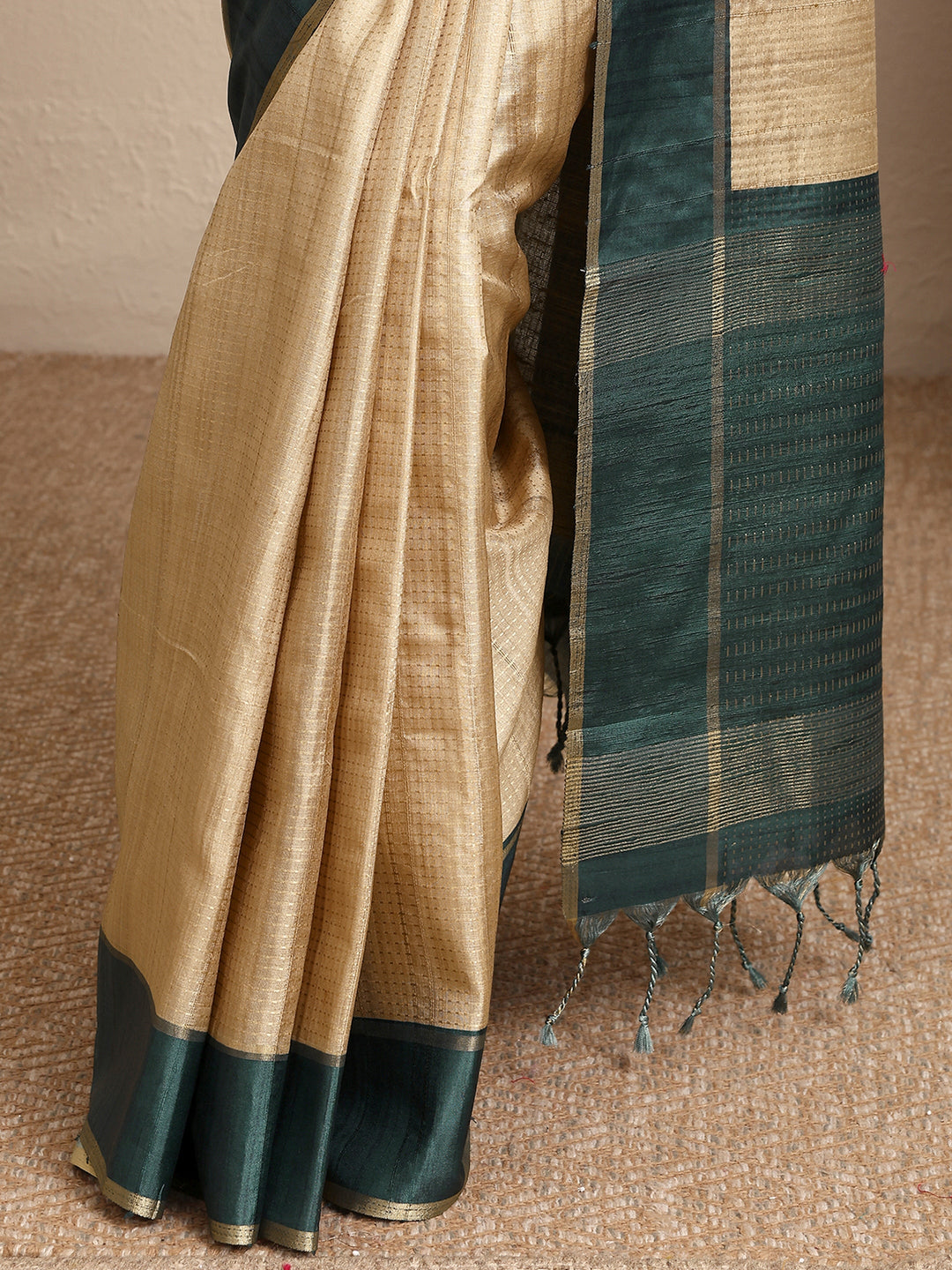  Beige Woven Design Banarsi Silk Blend Saree With Unstitched Blouse Piece 
