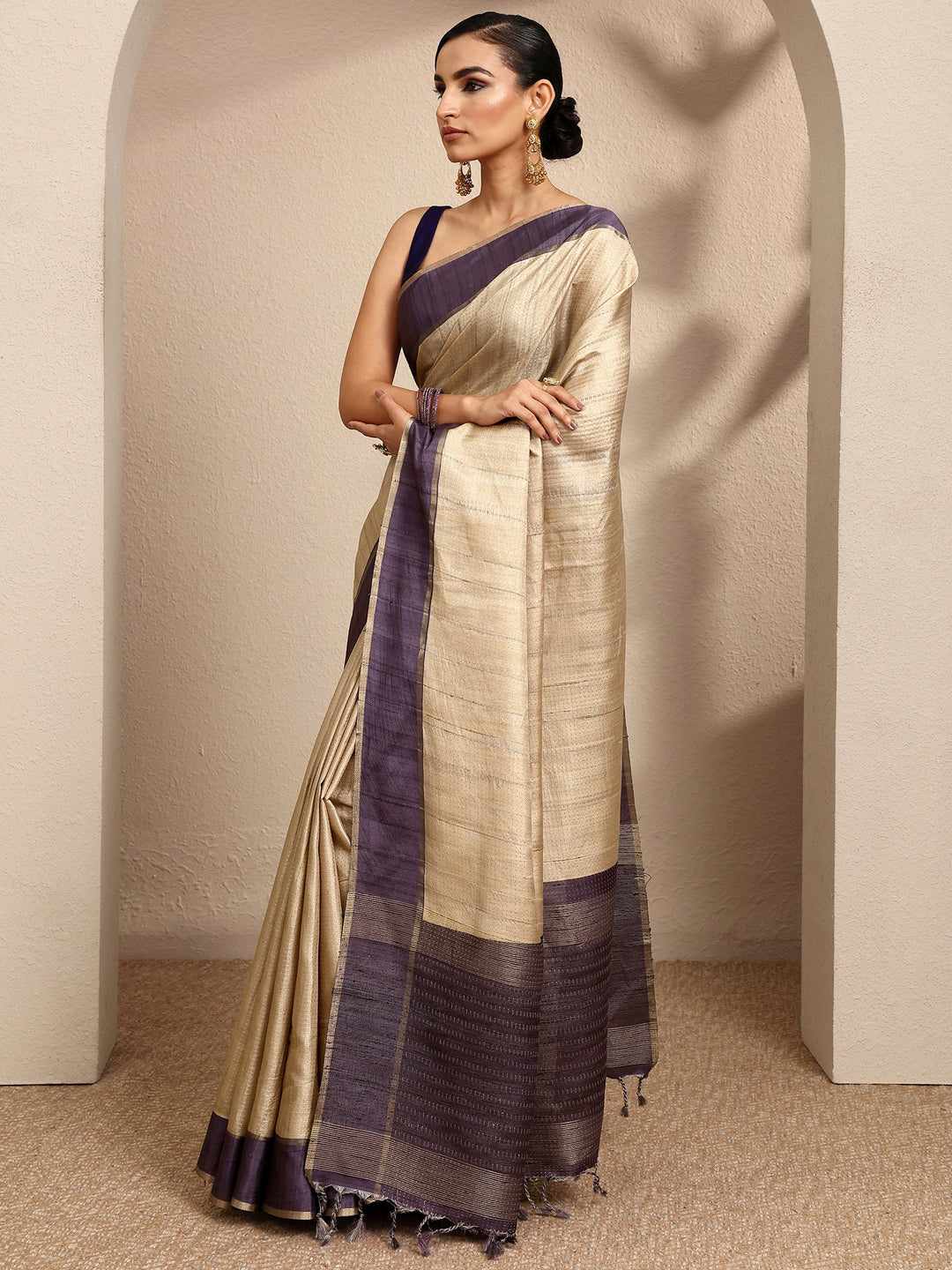  Beige Woven Design Banarsi Silk Blend Saree With Unstitched Blouse Piece 
