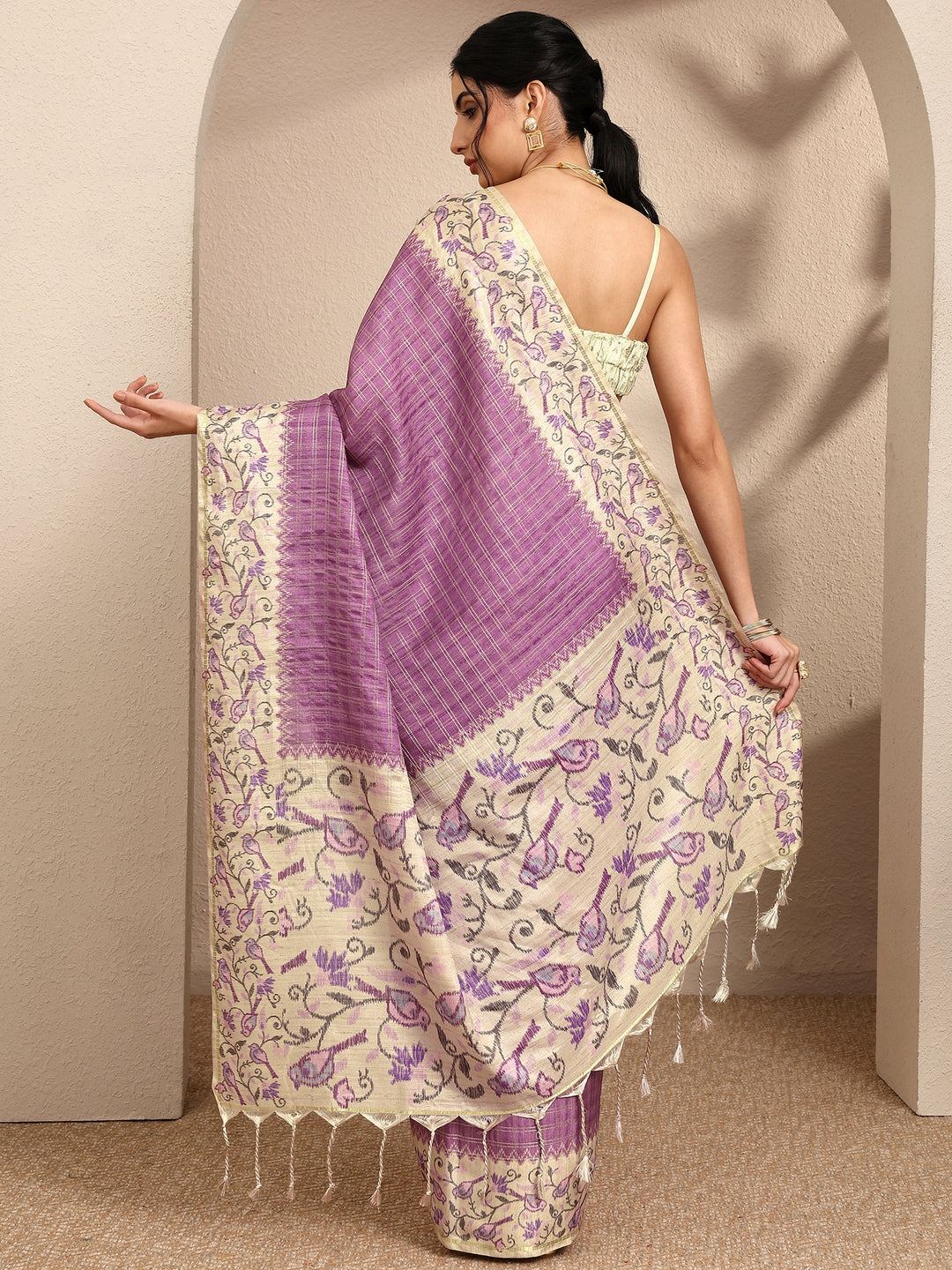  Purple Woven Design Banarsi Silk Blend Saree With Unstitched Blouse Piece 