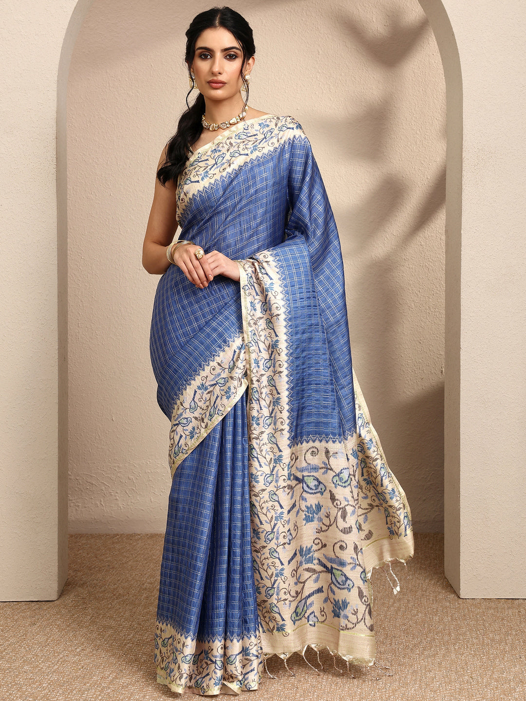  Blue Woven Design Banarsi Silk Blend Saree With Unstitched Blouse Piece 