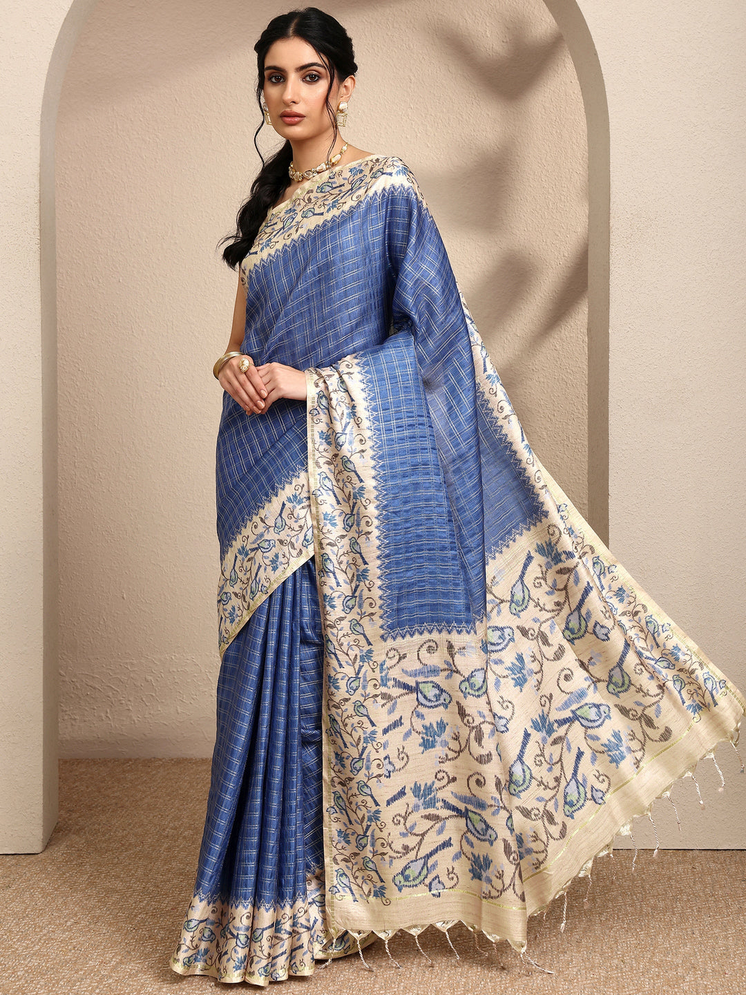  Blue Woven Design Banarsi Silk Blend Saree With Unstitched Blouse Piece 