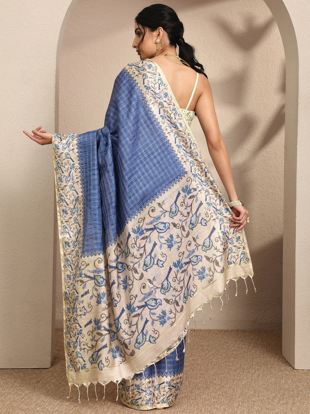  Blue Woven Design Banarsi Silk Blend Saree With Unstitched Blouse Piece 