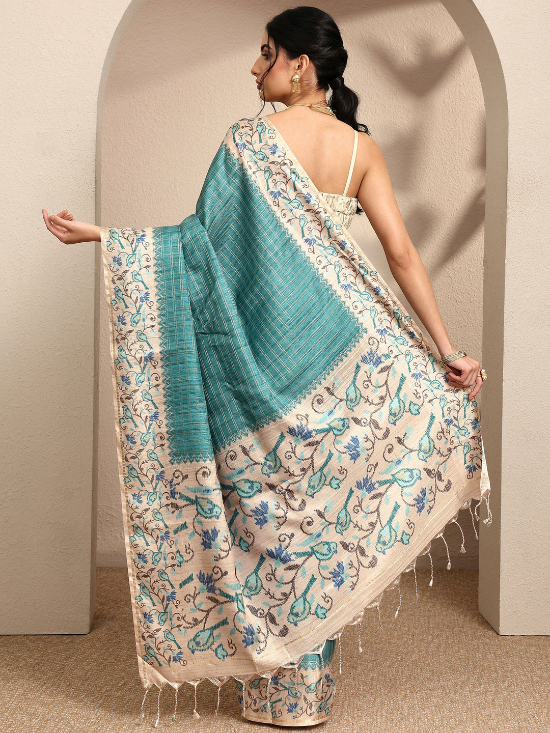  Blue Woven Design Banarsi Silk Blend Saree With Unstitched Blouse Piece 