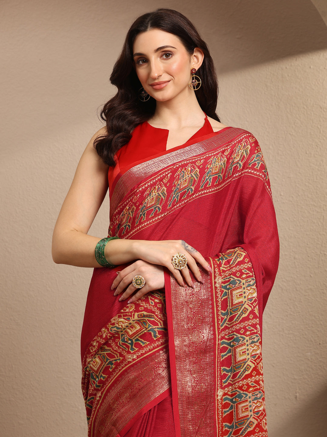  Red Solid Georgette Saree With Unstitched Blouse Piece 