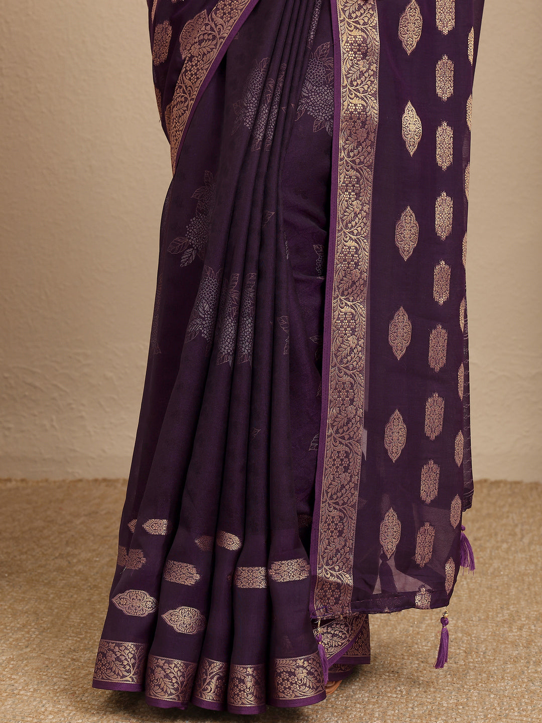  Purple Printed Georgette Saree With Unstitched Blouse Piece 