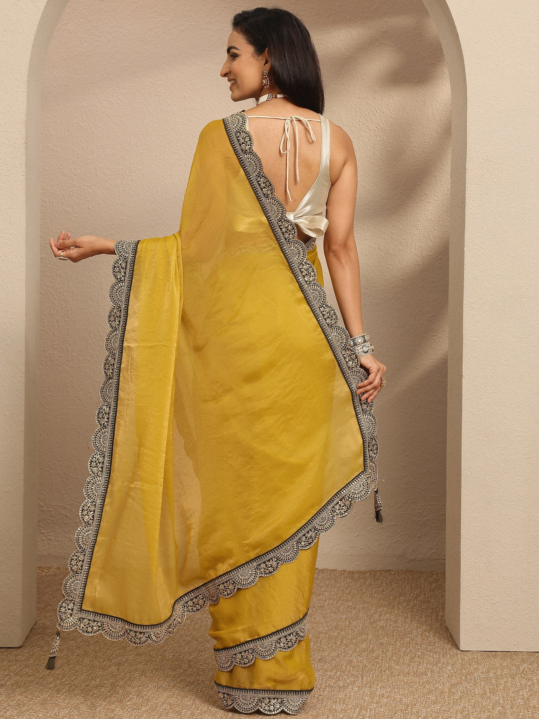  Mustard Solid Organza Saree With Unstitched Blouse Piece 