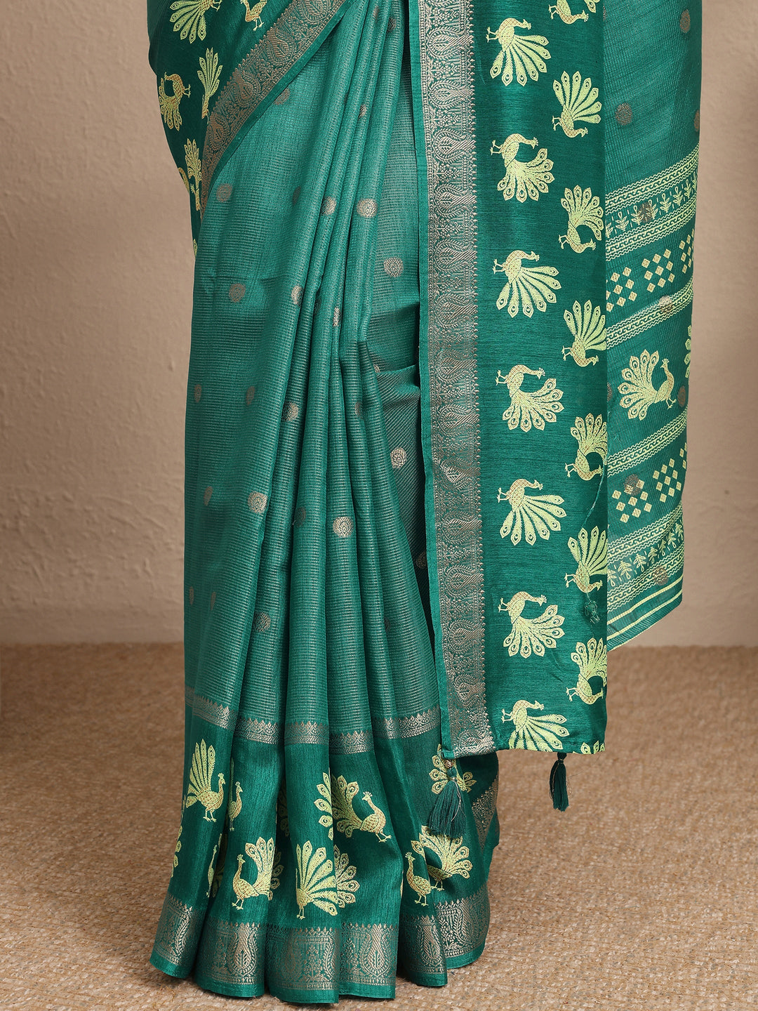  Green Woven Design Banarsi Silk Blend Saree With Unstitched Blouse Piece 