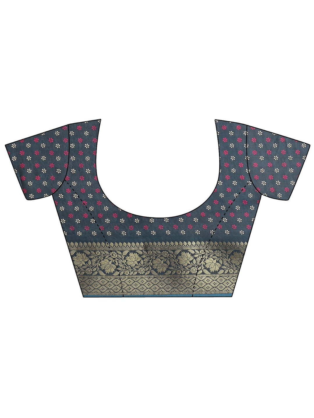  Navy Blue Printed Silk Blend Saree With Unstitched Blouse Piece 