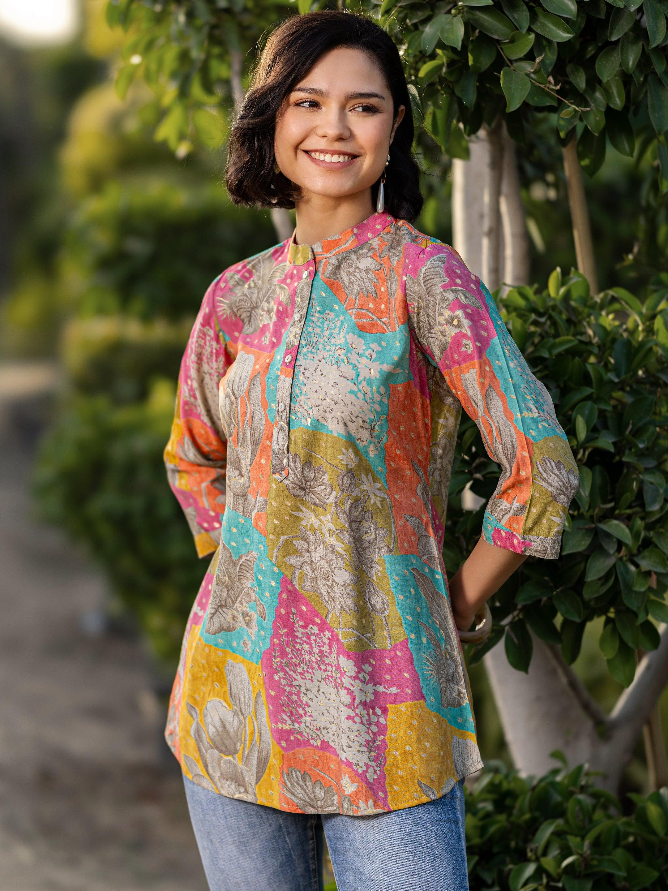 libas Multi Printed Silk Blend Straight Short Kurti-picture-12
