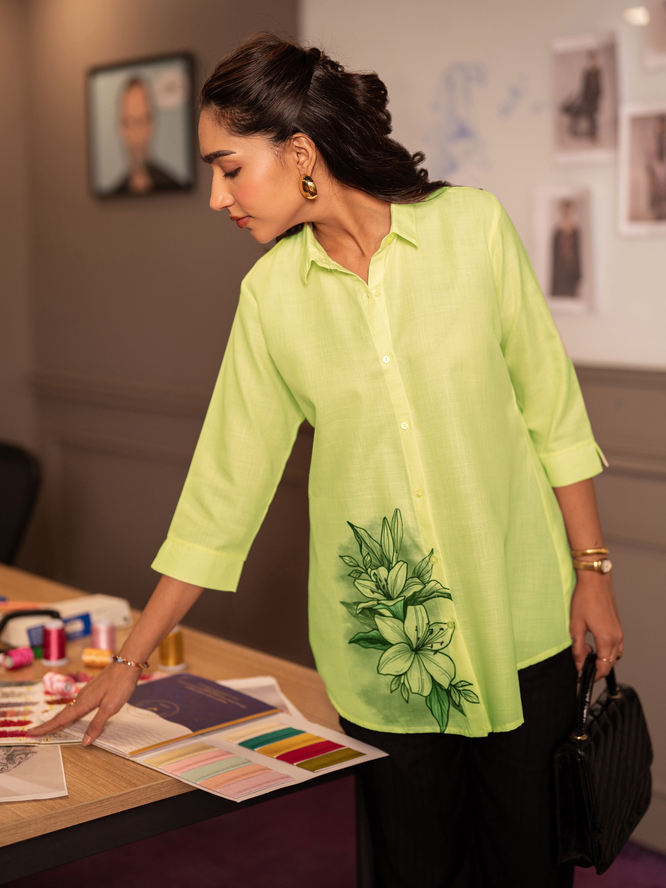 libas Lime Printed Cotton Blend Straight Short Kurti-picture-16