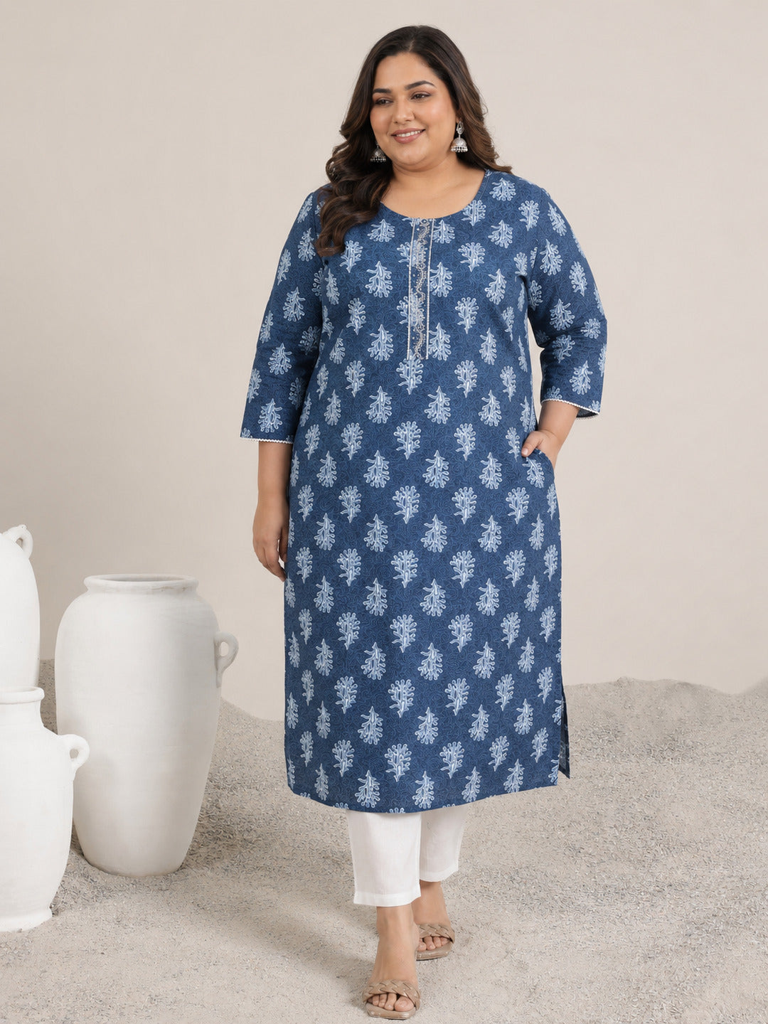 libas Plus Size Blue Printed Cotton Straight Kurta-picture-39