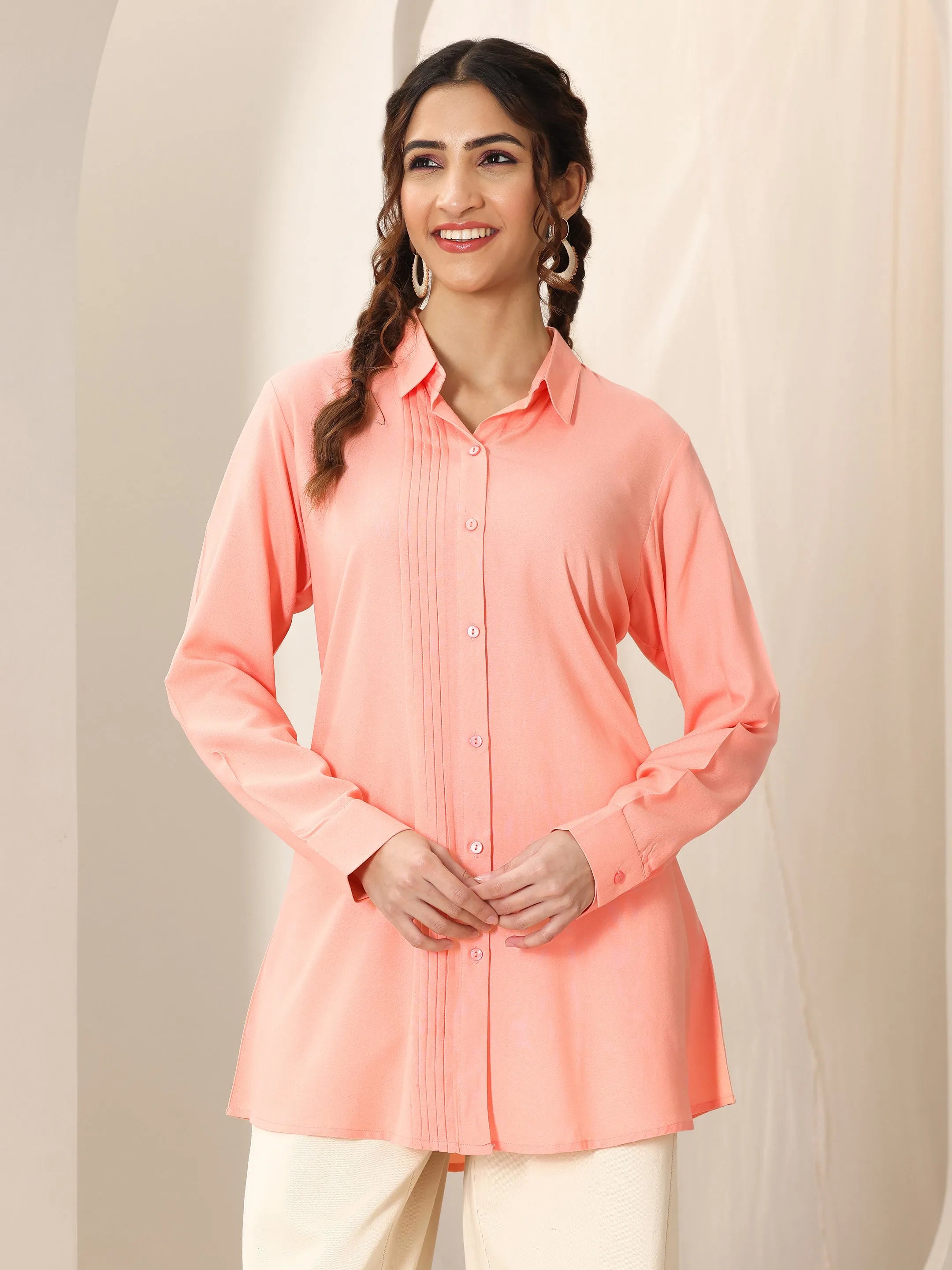libas Peach Solid Rayon Straight Shirt-picture-23
